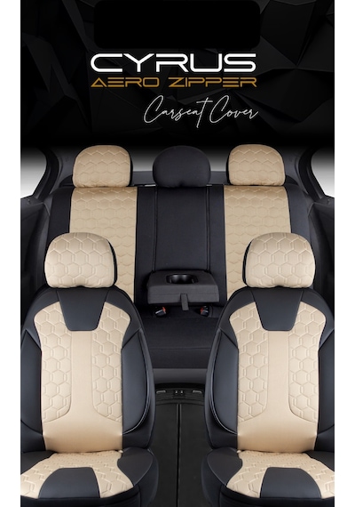 Jeep Grand Cherokee Deri Detaylı Oto Koltuk Kılıfı Ön Arka Set Cyrus Siyah Bej