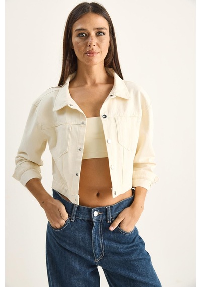 Shade Kadın Çift Cep Detaylı Çıtçıt Kapamalı Mevsimlik Denim Ceket 60282057 - Krem
