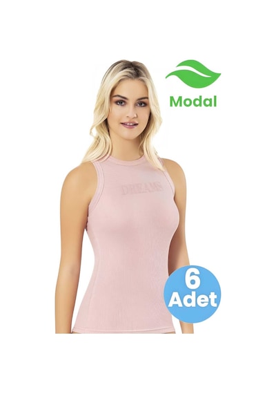 Tezzgelsin Kadın 6'lı Kabartma Baskılı Kaşkorse Modal Atlet Pudra