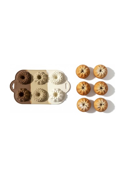 6 Bölmeli Silikon Muffin Ve Mini Kek Kalıbı - 3 Farklı Estetik Geometrik Desen, Yapışmaz Ve Esnek Pişirme Seti, M Diğer