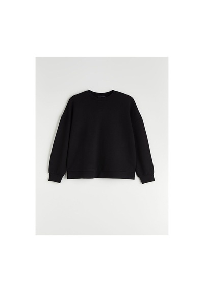 LC Waikiki Alıta Cıty Farkıyla Lcw Vision Siyah Oval Yaka Oversize Kadın Sweatshirt Siyah - 924124039 Siyah
