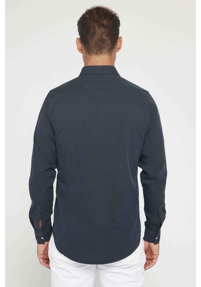 Tudors Erkek Slim Fit Uzun Kollu Spor Yaka Yıkamalı Çift Cepli Armürlü Denim Kot Antrasit Gömlek-31302 Antrasit