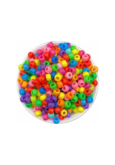 Geniş Delikli Karışık Renkli Plastik Boncuk,9x6mm Yassı Silindir Model Takı Boncuğu 25gr, 60 Adet