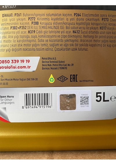 Petrol Ofisi XT 5W-30 Sentetik 5 Litre Motor Yağı (20/06/2026 Üretim)