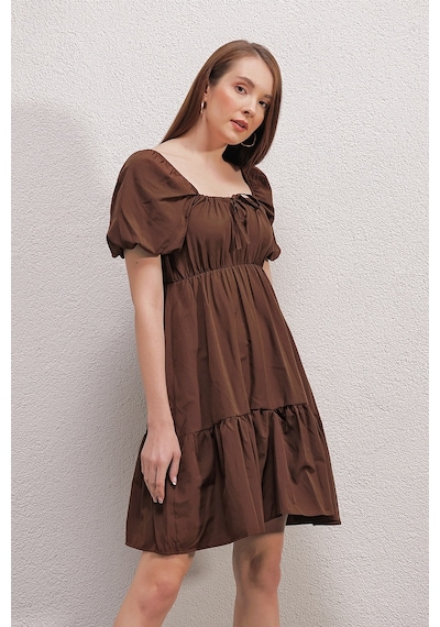 Bigdart 2351 Kloş Poplin Elbise - Kahverengi 001