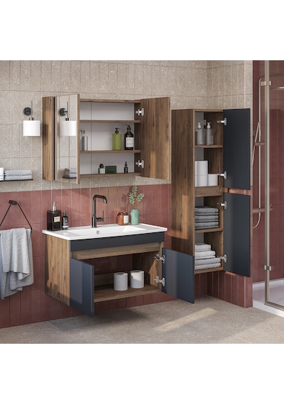 Lavabolu Mdf 80 Cm Banyo Alt Dolabı + Aynalı Üst Dolabı + Banyo Boy Dolabı , Banyo Dolabı Seti. Atlantik Çam - Antrasit Lavabolu Mdf 80 Cm Banyo Alt Dolabı + Aynalı Üst Dolabı + Banyo Boy Dolabı , Banyo Dolabı Seti. Atlantik Çam - Antrasit