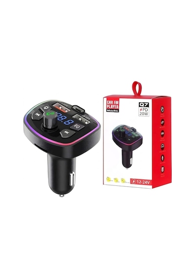 Pdateknoloj Q7 Pd 20w Araç Fm Transmitter 5.3 Bluetooth Araç Kiti 2usb Port, 1type-c Hızlı Şarj Çıkışlı Çakma