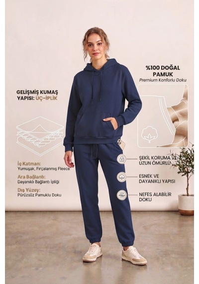 Moibody Kadın 3 İplik Şardonlu Eşofman Takımı Premium Kapüşonlu Sweatshirt Ve Jogger Alt Laci Lacivert Lacivert Moibody Kadın 3 İplik Şardonlu Eşofman Takımı Premium Kapüşonlu Sweatshirt Ve Jogger Alt Laci Lacivert Lacivert