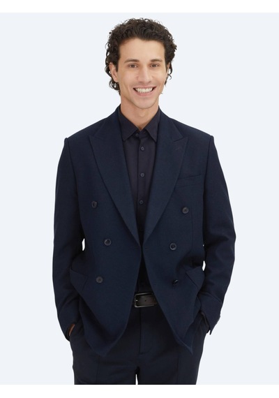 Kip Lacivert Düz Modern Fit Yün Karışımlı Ceket Lacivert