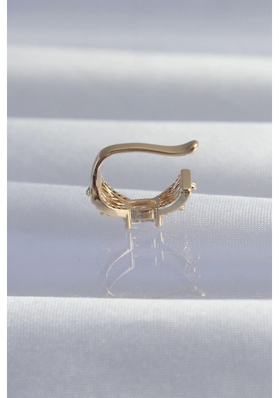 Pirinç Gold Renk Zirkon Taş Kaplama Earcuff Küpe Çok Renkli