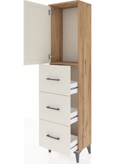 Arges Dolap Tek Raflı 3 Çekmeceli Tek Kapaklı 44x30x182 Çam-a... Çam