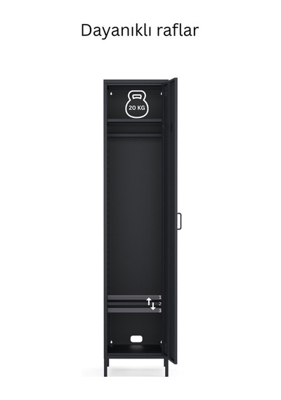 Pera Metal Elbise Dolabı, Soyunma Dolabı, Tek Kapılı, 41,50 X 40 X 189,50 Cm Ral 7016 Antrasit