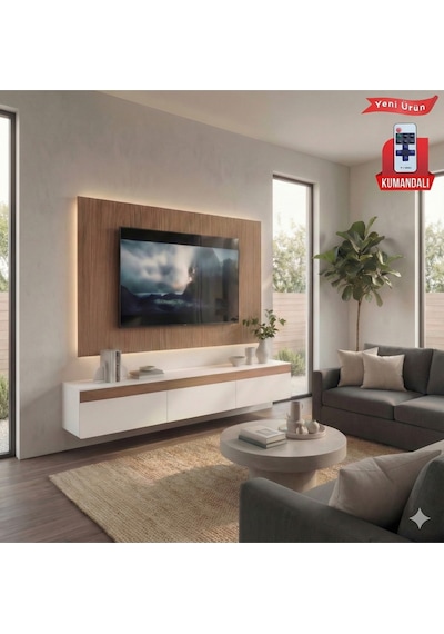 Purelıne Ledli Duvar Tv Ünitesi 140 Cm Ceviz Beyaz Beyaz-ceviz 160 Cm