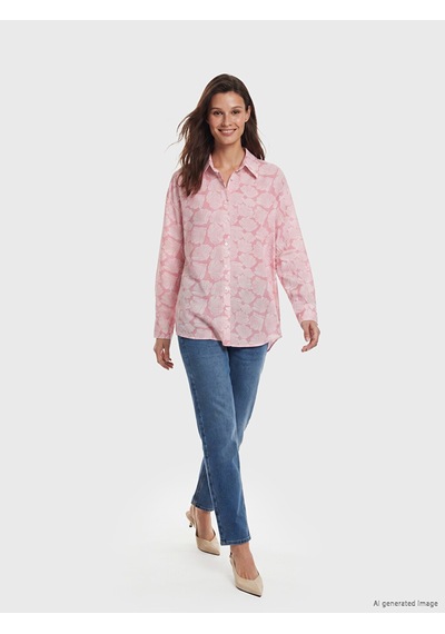 Lcw Modest Pembe Desenli Oversize Kadın Gömlek Tunik