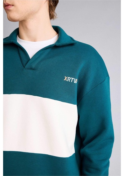 Defacto Boxy Fıt Polo Yaka Sweatshirt H5225ax26spgn246 Yeşil-gn246