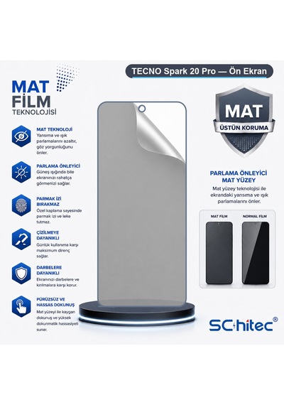 Tecno Spark 20 Pro Uyumlu Ön Yüzey Mat Hidrojel Ekran Koruyucu
