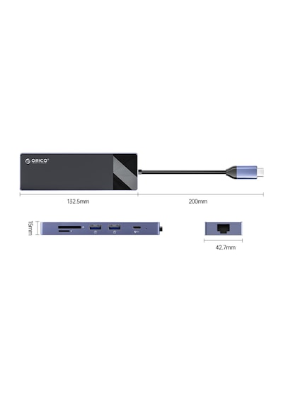 Orico Type-C PD100W HDMI 4K@30Hz RJ45 SD TF 5Gbps Type-C 4 USB-A Portlu Hub Çoklayıcı