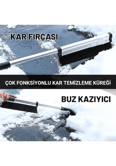 Polham Alüminyum 2in1 65 Cm Uzayabilen Teleskopik Kar Ve Buz Fırçası Kar Temizleme Fırçası + Buz Kazıyıcı Siyah