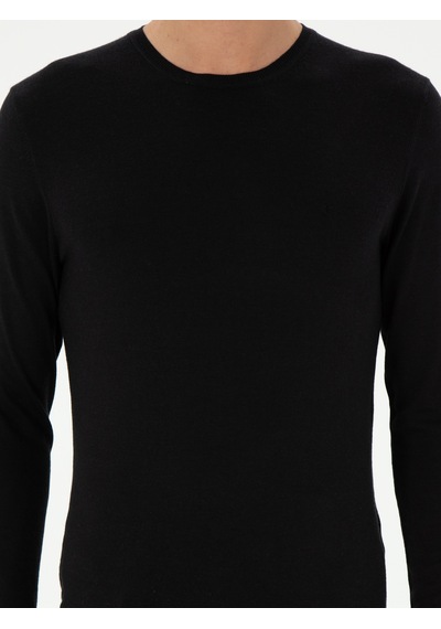 Cacharel Siyah Slim Fit Kaşmir İpek Karışımlı Bisiklet Yaka Triko Kazak