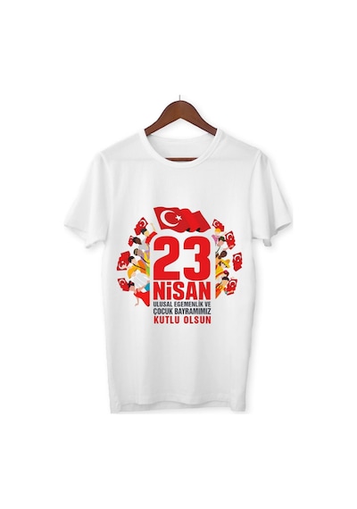 Alpşan Ticaret 23 Nisan Çocuk Bayramı Baskılı Çocuk Tişört 23 Nisan T-shirt 51 Beyaz