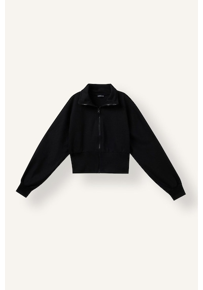 Defacto Fermuarlı Dik Yaka Crop Basic Hırka Kız Çocuk I8351a826wnbk81 Siyah-bk81