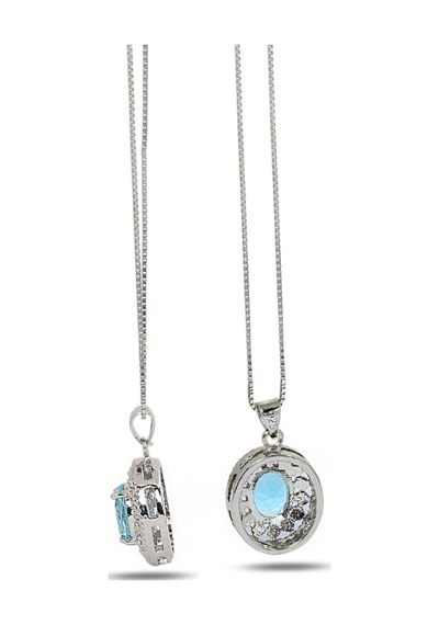 Brezza Lusso Jewelry Aquamarin Taşı Sümer Telkari Model Kadın Gümüş Kolye 45 CM 45 CM