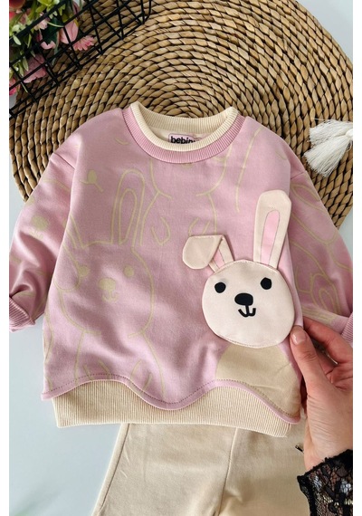 Minigimin Cicileri Miniğimin Cicileri Tavşan Figürlü Pamuklu Kız Bebek 2 Li Takım - Pembe