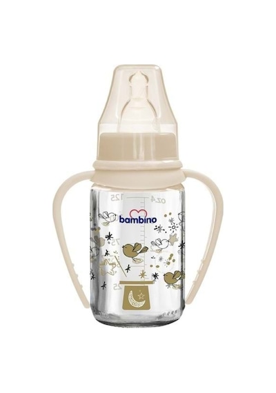 Bambino Kulplu Cam Biberon 125 ML Krem Şapka