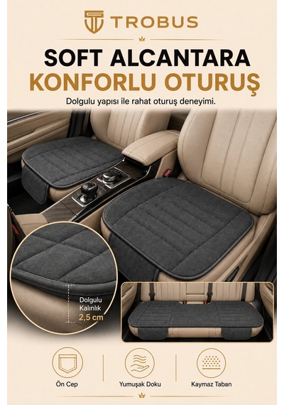 Opel Combo Üniversal Soft Alkantra Çizgili 3 Parça Oto Koltuk Minderi Antrasit