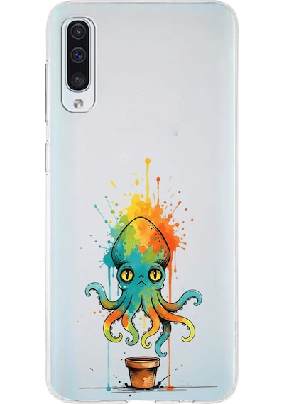 Samsung Galaxy A50 İle Uyumlu Splash Ahtapot Tasarımlı Şeffaf Silikon Kılıf Şeffaf