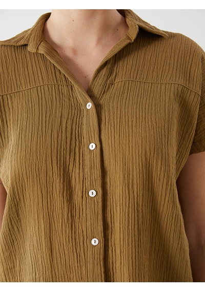 Lcwaıkıkı Classic Yeşil Loose Fit Dokulu Kadın Gömlek