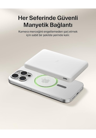 Belkin Bpd010hqwh Boostcharge 5.000 Mah Magsafe Uyumlu 15w Kablosuz Slim Powerbank - Beyaz Siyah