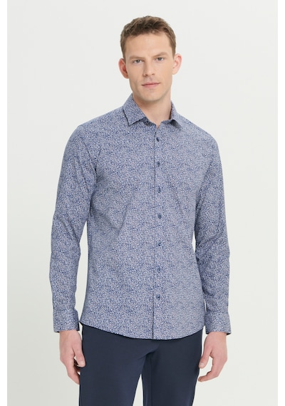AC&Co / Altınyıldız Classics Erkek Mavı Beyaz Pamuklu Slim Fit Dar Kesim Klasik Yaka Baskılı Gömlek AC&Co / Altınyıldız Classics Erkek Mavı Beyaz Pamuklu Slim Fit Dar Kesim Klasik Yaka Baskılı Gömlek