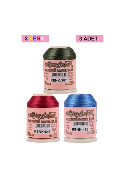 3 Adet Altınbaşak Oya Ve Dantel İpi 20 Gr - Royaleks - No: 646 - 466 - 367