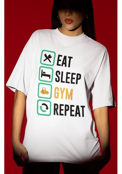 Tasarım Fitness Bodybuilding Sporcu Gym Baskılı Unisex Oversize T Beyaz