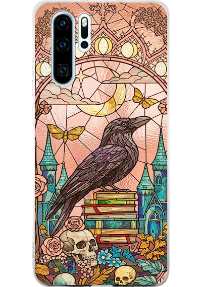 Printify Huawei P30 Pro İle Uyumlu Vitray Bilge Kuzgun Tasarımlı Şeffaf Silikon Kılıf Şeffaf