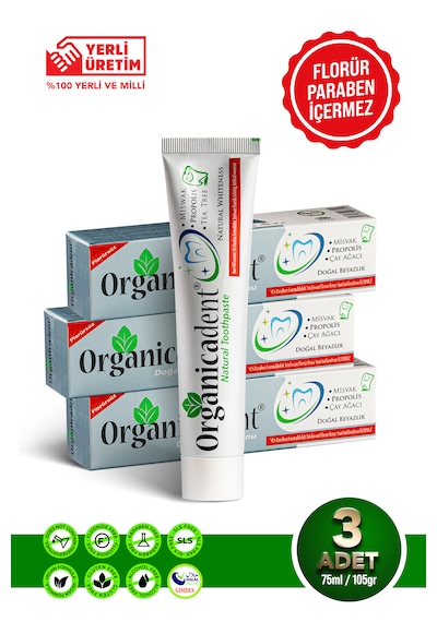 Organicadent Üçlü Koruma Doğal Diş Macunu 105gr 75ml 3 Adet Beyazlatma