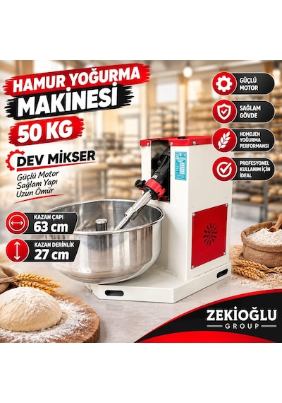 50 Kg Hamur Kapasiteli Profesyonel Hamur Makinesi Kayışlı Model Hamur Yoğurma Makinesi Hamur Karma Makinesi Çıkmalı Kazan Kırmızı