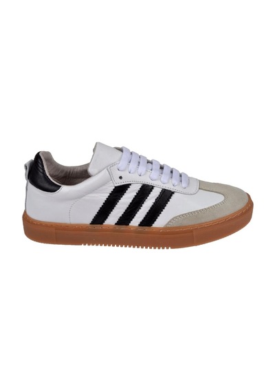 Floor Hakiki Deri Kadın Spor Ayakkabı Sneaker Mak-3020 Beyaz Siyah Beyaz