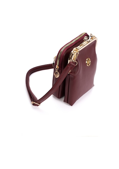 Newish Polo Kadın Siyah Çapraz Klipsli Şık Moda Omuz Çantası - New383 Bordo