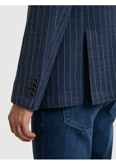 Cacharel Lacivert Çizgili Slim Fit Yün Karışımlı Klasik Ceket