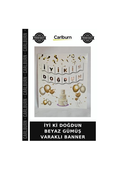 Premium İyi Ki Doğdun Beyaz Gümüş Varaklı Banner Etkinlik Süsü Arka Plan Dekoratif Süs