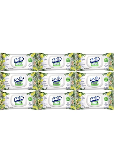 Solo Islak Havlu Mendil 50yaprak Limon & Biberiye 9lu 450yaprak 9'lu Set