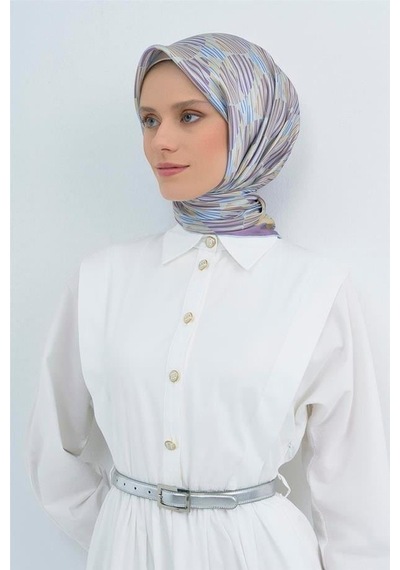 Armine Tivil Saf İpek Eşarp 9533 - 02 Lila Sarı Soyut Desen Lila