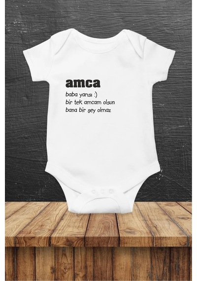 Hediyenza Amca Baba Yarısı Özel Tasarım Bebek Zıbın Pamuklu Çıtçıtlı Body Beyaz