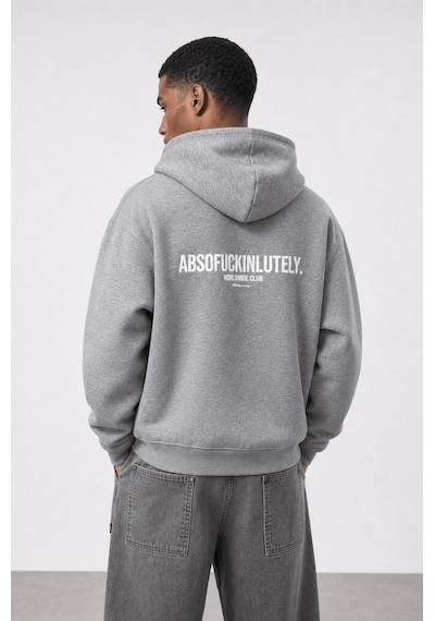 Respire Erkek Absofuckinlutely Baskılı Oversize Hoodie Melanj Gri Melanj