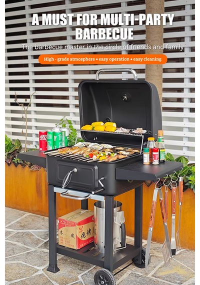 Tekerlekli Kömürlü Bbq Dökme Demir Kömürlü Mangal Fırınlı Büyük B