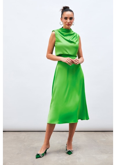 Sateen Midi Boy Saten Etek - Açık Yeşil
