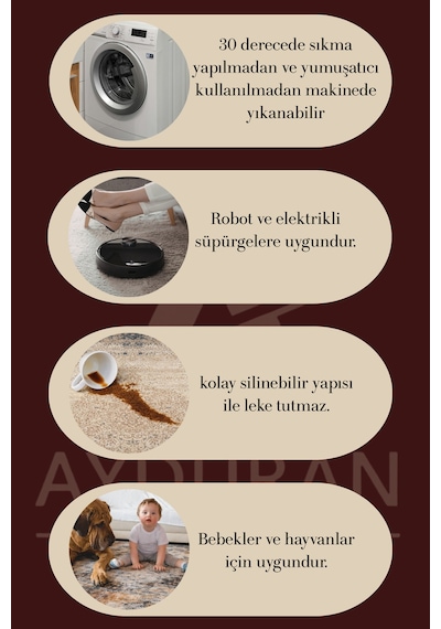 Vicenza Makinede Yıkanabilir Kaymaz Taban Dekoratif Modern Mutfak Yolluk Koridor Ve Salon Halısı Ekru