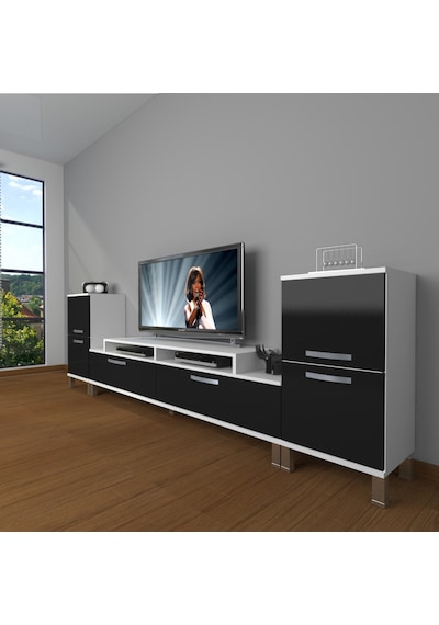 Decoraktiv Ekoflex On2 Slm Krom Ayaklı Tv Ünitesi Tv Sehpası Beyaz - Siyah
